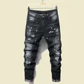 Jeans da uomo skinny in denim nero Jeans da uomo strappati elasticizzati Jeans slim da uomo Pantaloni jeans lunghi da uomo Streetwear Jeans casual