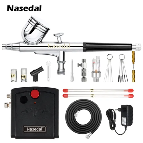 Nasedal NT-19 Dual-Action Airbrush Kompressor Kit 0 3mm Airbrush Spray Gun für Nagel Airbrush Modell