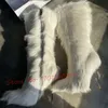 Weißes Fell Warme Hohe Stiefel Frauen Winter Elegante Schnee Metall Stiletto Ferse Sexy Schuhe