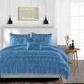 Twin/Twin XL Size Egyptian Cotton 600 TC Duvet Cover Multi Ruffle Ultra Soft & Breathable 3 Piece Luxury Soft Wrinkle Free Cooling Sheet (1 Duvet Cover with 2 Pillowcases Mediterranean Blue)