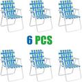 Gymax Set of 6 Patio Folding Web Chair Set Portable Beach Camping Chair Blue