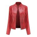 JSGEK Women s Trendy Slim Leather Leather Stand Collar Zip Motorcycle Suit Belt Coat Jacket Pullover Tops