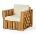 GDF Studio Edward Outdoor Acacia Wood Club Chair with Cushion Natural and Cream