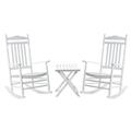 BplusZ Outdoor Patio Rocking Chair Set 3 Piece 2 Rockers and 1 Small Foldable Side Table Porch Bistro Furniture White