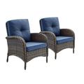 PARKWELL Patio Cushioned Chairs Set of 2 Outdoor Wicker Patio Furniture Sets Blue Cushion