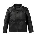 Kids Long Sleeve Moto Coat Baby Boys Black Lapel Jacket Thick Coat Winter Motorcycle Jacket Windproof Zipper Outerwear Tops Black 100
