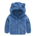 QUYUON Toddler Baby Girls Fleece Jacket Kids Full Zip up Hoodies Jackets Infant Winter Coat Casual Long Sleeve Warm Lined Fleece Hooded Sweatshirt Jacket Outerwear Blue 3T-4T