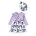 Youmylove Fashion Dresses For Girls Toddler Kids Crew Neck Long Sleeve Casual Beach Floral Prints Party Dress Hat Set