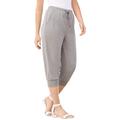 Plus Size Women's Drawstring Soft Knit Capri Pant by Roaman's in Medium Heather Grey (Size S)