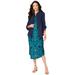 Plus Size Women's Three-Quarter Sleeve Jacket Dress Set with Button Front by Roaman's in Navy Swirly Paisley (Size 14 W)