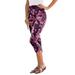 Plus Size Women's Essential Stretch Capri Legging by Roaman's in Dark Berry Rose Paisley (Size 42/44) Activewear Workout Yoga Pants