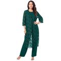 Plus Size Women's Three-Piece Lace Duster & Pant Suit by Roaman's in Emerald Green (Size 40 W) Duster, Tank, Formal Evening Wide Leg Trousers