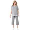 Plus Size Women's Striped Inset & Capri Set by Woman Within in Heather Grey Mini Stripe (Size 18/20) Pants