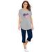 Plus Size Women's Two-Piece V-Neck Tunic & Capri Set by Woman Within in Heather Grey Americana Heart (Size L)