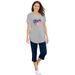 Plus Size Women's Two-Piece V-Neck Tunic & Capri Set by Woman Within in Heather Grey Americana Heart (Size 4X)