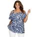 Plus Size Women's Cold Shoulder Ruffle Tunic by Jessica London in Navy Scroll Medallion (Size 22/24) Long Shirt