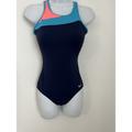 Nike Swim | Nike Navy Blue Color Block Swim Suit Women’s Sz Small Swim Team Modest Scoop Bac | Color: Blue | Size: S