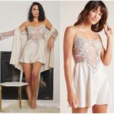Anthropologie Intimates & Sleepwear | Flora Nikrooz Showstopper Chemise | Color: Cream/Silver | Size: S