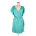 Antonio Melani Casual Dress - Mini Plunge Short sleeves: Teal Solid Dresses - Women's Size 6