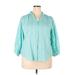 LC Lauren Conrad Long Sleeve Button Down Shirt: Teal Print Tops - Women's Size 2X-Large
