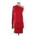 KF/KaufmanFranco Collective Casual Dress - Bodycon One Shoulder Long sleeves: Red Solid Dresses - Women's Size X-Small