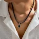 Salunderes-Collier en pierre de tigre noir simple pour hommes tour de cou pendentif bijoux