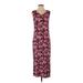 Style&Co Casual Dress - Midi Scoop Neck Sleeveless: Burgundy Floral Dresses - Women's Size 2 Petite