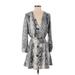 Zara Basic Casual Dress - Wrap V Neck 3/4 sleeves: Gray Snake Print Dresses - Women's Size Small