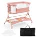 Costway Height Adjustable Bedside Sleeper with Storage Bag and Soft Mattress for Baby-Pink