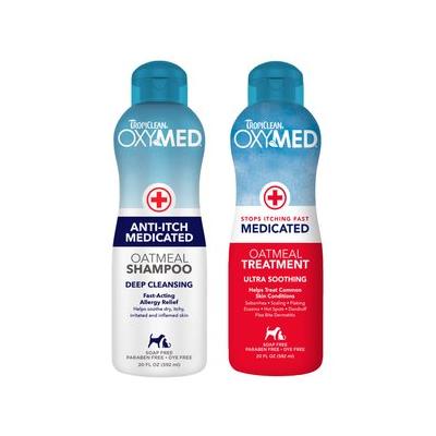 TropiClean OxyMed Medicated Anti-Itch Oatmeal Shampoo, 20-oz bottle + Dog & Cat Treatment Rinse, 20-oz bottle