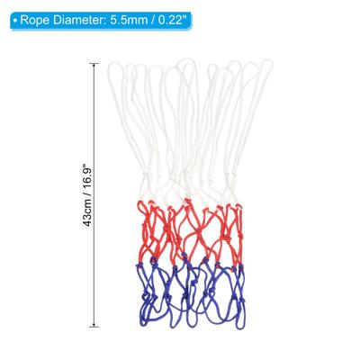 4Pcs 16.9" 5.5mm PP Basketball Hoop Net Replacement Outdoor, White Red Blue