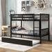 Twin Over Twin Bunk Beds with Trundle, Solid Wood Bed Frame with Safety Rail and Ladder,Can Be converted into 2 Beds