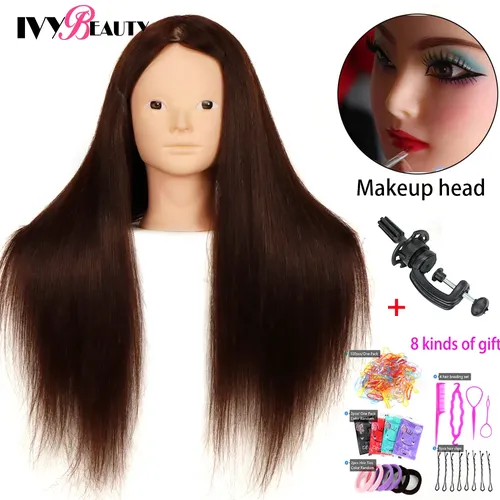 Mannequin Ausbildung Kopf Mit Stand Mixed 85% Echt Haar Für Make-Up Praxis Kosmetik Puppen Kopf Für