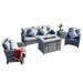 Direct Wicker DWF-1802-G 5-Piece Wicker Patio Fire Pit Sectional Seating Set with Gray Cushions