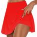 SSAAVKUY Women s Summer Pleated Tennis Skirts Athletic Stretchy Short Yoga Fake Two Piece Trouser Skirt Shorts Outwear Athletic Trousers Red XL