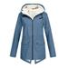 iOPQO Womens Jacket Rain Jacket Women Women Outdoor Loose Plush Solid Plus Thick Warm Women Hooded Raincoat Size Windproof Winter Outdoor Women s Coat Coats for Women Winter Coat Blue M