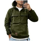 Gym Hoodies for Men Hooded with Pockets Quarter Zip Pullover Loose Fit Long Sleeve Cargo Sweatshirt Solid Color Half Zip Workout Cycling Sports Jackets Cold Weather Winter Drawstring Shirts Green 3XL