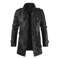 Leather Jacket Men Vintage Motorcycle Jacket Stand-collar Four-pocket Coats Regular Fit Button Down Leather Jacket