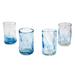 Azure Mist,'Set of 4 Mexican Clear Blue Blown Glass Mezcal Shot Glasses'