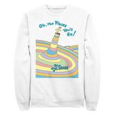 Men's Mad Engine White Dr. Seuss Oh the Places You'll Go Cover Graphic Fleece Sweatshirt