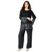 Plus Size Women's Sequin-Embellished Pantset by Roaman's in Black (Size 28 W)