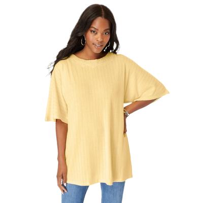 Plus Size Women's Lace Back Pointelle Tunic by Roamans in Banana (Size 18/20)