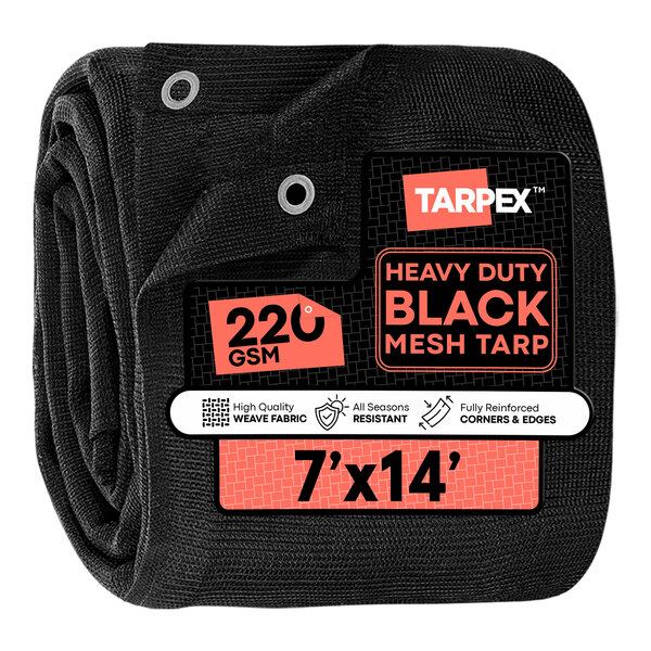 Tarpex 7' x 14' Black Heavy-Duty Weather-Resistant 6.5 oz. Multipurpose Mesh Tarp BMT-TA-714