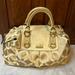 Coach Bags | Coach Euc Horse & Carriage Gold Satchel Bag Amazing Condition | Color: Cream/Gold | Size: 14”W X 9”H Cinched X 8.5”D