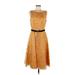 Sara Campbell Casual Dress - A-Line: Orange Brocade Dresses - Women's Size 8