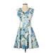 Just... Taylor Casual Dress - A-Line V Neck Sleeveless: Blue Floral Dresses - Women's Size 2