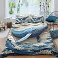 ZELLART Whale Quilt Cover Bedding Set 3D Quilt Duvet Cover Sets with Pillow Case,Comforter Cover Soft Microfiber,Duvet Set for Boys Girls,Zipper with Pillowcase 3 Pieces Double（200x200cm）