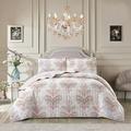 3 PCS Patchwork Bedspread Quilted Bed Throw Single Double King Size Bedding Set (Jasmine Blush Pink, Super King Size Bedspread Set)