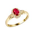 Gold Solitaire Engagement Ring, Wedding Ring Yellow Gold 18K AU750 1 0.532CT VVS Red Oval Lab Ruby with 0.14CT H White Natural Diamond Halo Q 1/2