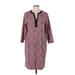 Lands' End Casual Dress - Shift V Neck 3/4 sleeves: Burgundy Color Block Dresses - Women's Size Large